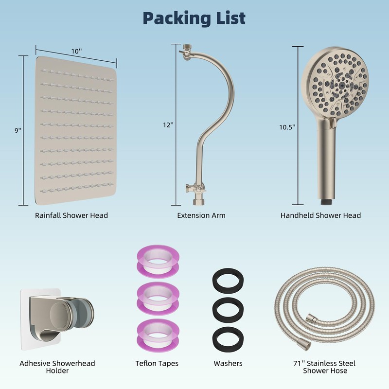 Hibbent All Metal Shower Head, 10'' High Pressure Rainfall Shower