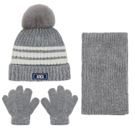 Baynetin 3Pcs Kids Winter Beanie Hat Scarf Gloves Set for 2-8 Years Old Boys Girls. Winter Accessories Sets for Children Outdoor Sports, Knit Thick Warm Fleece Lined Thermal Sets (Grey)