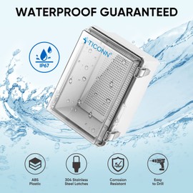 TICONN Waterproof Electrical Junction Box IP67 ABS Plastic Enclosure with Hinged Cover with Mounting Plate, Wall Brackets, Cable Glands (Clear, 13.8"x9.8"x5.9")