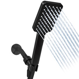 Metpure Handheld Shower Head with Easy Clicker for Multiple Sprays. Low Profile Lightweight Rectangular Shower Head. Stainless Steel Hose & Adjustable Mount Holder. Matte Black Finish
