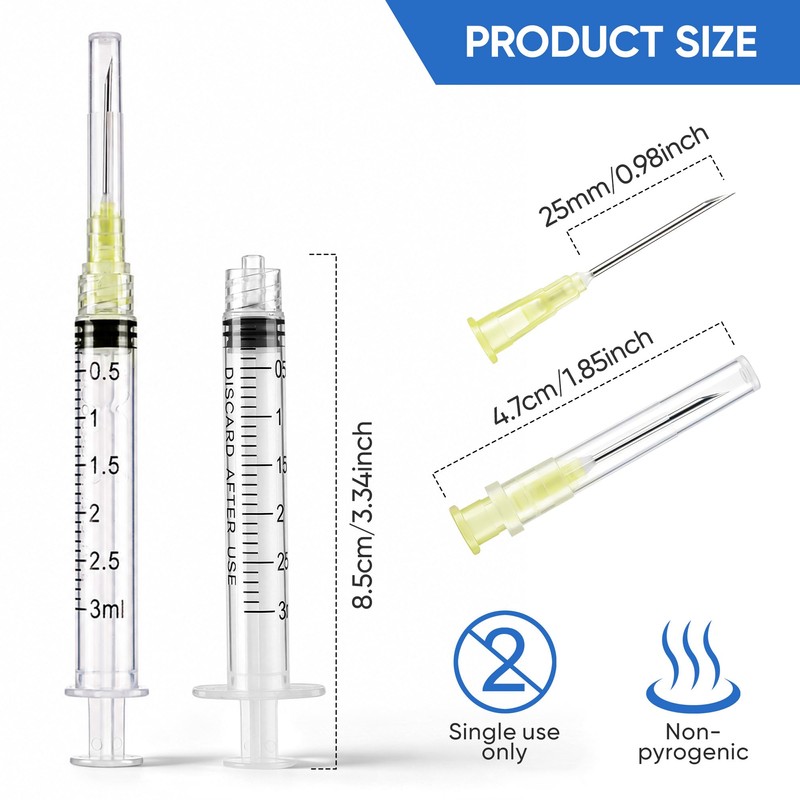 Pack of 100 3 ml 20G 25 mm Plastic Tube,