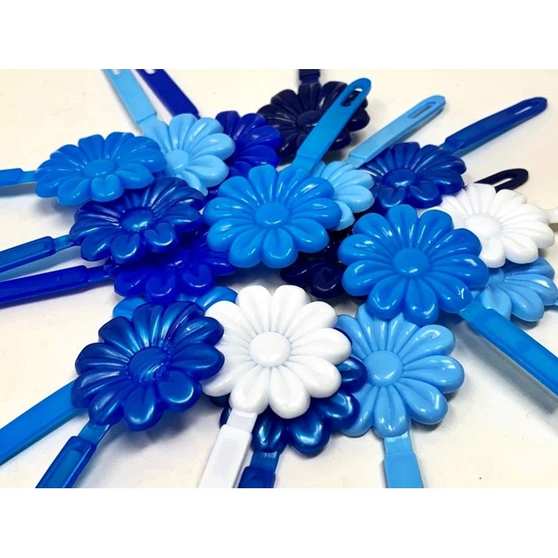 Tara Girls Self Hinge Flower Barrettes - Blue & White