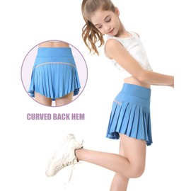QooNoo Girls Skorts Tennis Skirts for Girls Pleated Athletic Skirt with Pockets Toddler High Waist Cheer Skirt Built-in Shorts(Light Blue,Medium)