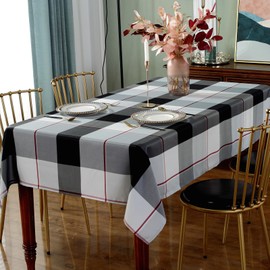 Honellaty Rectangle Tablecloth Checkered Polyester Table Cloth Spill-Proof Wrinkle Resistant Plaid Fabric Table Cover Kitchen Dinning Outdoor, 52 x 70 Inch Gray
