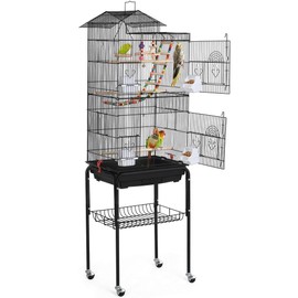 Yaheetech Bird Cage 64'' Medium Small Parrot Parakeet Bird Cages with Detachable Rolling Stand for Parrot Lovebirds Finches Parakeets Budgie Parrotlet Conures, Pet Flight Birdcage