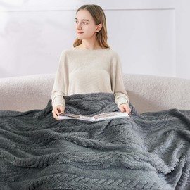 Cuddly Fluffy Blanket, Fleece Blanket - 150 x 200 cm, Soft Warm Cosy Checked Blankets for Sofa, Couch, Bed, Grey