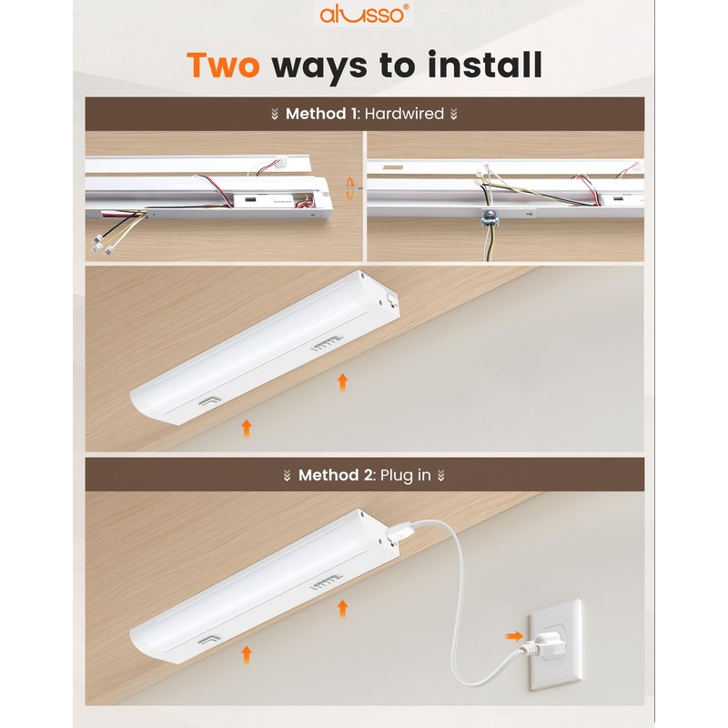 ALUSSO 12 Inch LED Under Cabinet Lighting Hardwired & Plug