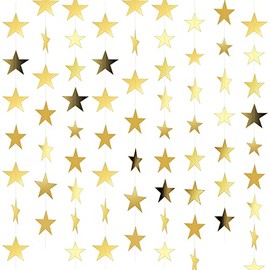 Spakon - Guirnalda de Papel de Estrella con Purpurina de 65 pies, decoración Colgante de Estrella Dorada, decoración de graduación de Doble Cara 2025 para Bodas, cumpleaños, Festivales, Año Nuevo,
