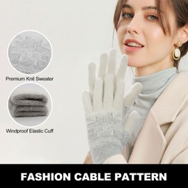 Long Keeper Winter Gloves Women Men Snowflake Thick Winter Gloves Warm Knitted Thermal Gloves Lined Stretched Knitted Gloves Mittens, White