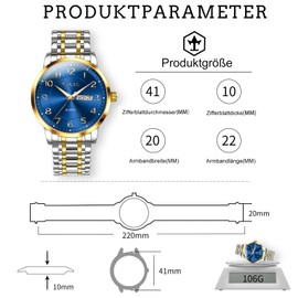 Taxau Silver Waterproof Watches for Men Stainless Steel Dress Men Watches Luxury Business Wristwatches Multifunctional Luminous with Date Gift for Men, gold silver band blue face-g8405g, Bracelet