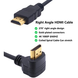 LANMINGLEL Right Angle HDMI Coiled Cable, 90 Degree HDMI Male to Male Spring Coil Cable, High Speed Supports 4K 60Hz 1080P Compatible for TV PC Laptop (Up Angle)