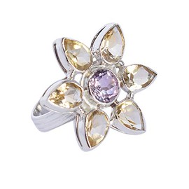 Ravishing Impressions Jewellery Natürlicher Citrin und Amethyst-Edelstein, 925er-Sterlingsilber, Hanamde-Geburtsstein, Verlobungsring für Damen, Größe 50, Stein: Metall, Citrin Amethyst