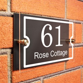 Badgemaster Layered Glass Effect Modern Anthracite Acrylic House Number Sign 20cm x 13cm White Border