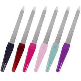 Lima de uñas de metal (6 unidades), limas de uñas naturales de acero inoxidable, con punta afilada, mango antideslizante, lima de uñas de diamante para mujeres, grano de zafiro