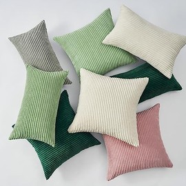 Topfinel Cream Cushion Covers 45 x 45, Soft Corduroy Cushion Cover Set of 2, Decorative Throw Pillow Covers for Sofa Cushions,Square Cushion Case Home Boho Decor Pillow Cases 18 inch