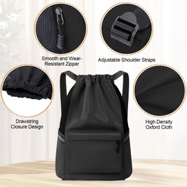 Oziral Gym Bag with Drawstring, Large Capacity Sports Bag, Waterproof Sports Backpack, Backpacks with Reflective Stripes, Gym Bag for Men and Women, black