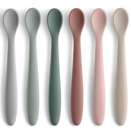 6-Piece Silicone Baby Feeding Spoons, First Stage Infant Spoons, Soft-Tip Easy on Gums I Baby Training Spoon | Infant Utensils Feeding Supplies, Dishwasher & Boil-proof
