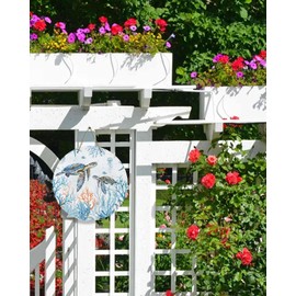 Summer Welcome Sign for Front Door Sea Turtle Summer Ocean Coral Starfish Fish Jellyfish Retro Wood Door Hanger for Outdoor Outside Porch,10 Inch Blue Round Wooden Wreath Indoor Wall Hanging Decor