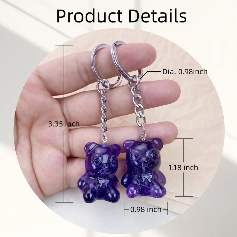 RECKSI Healing Crystal Stone Bear Keychain, Cute Carved Bear Purse