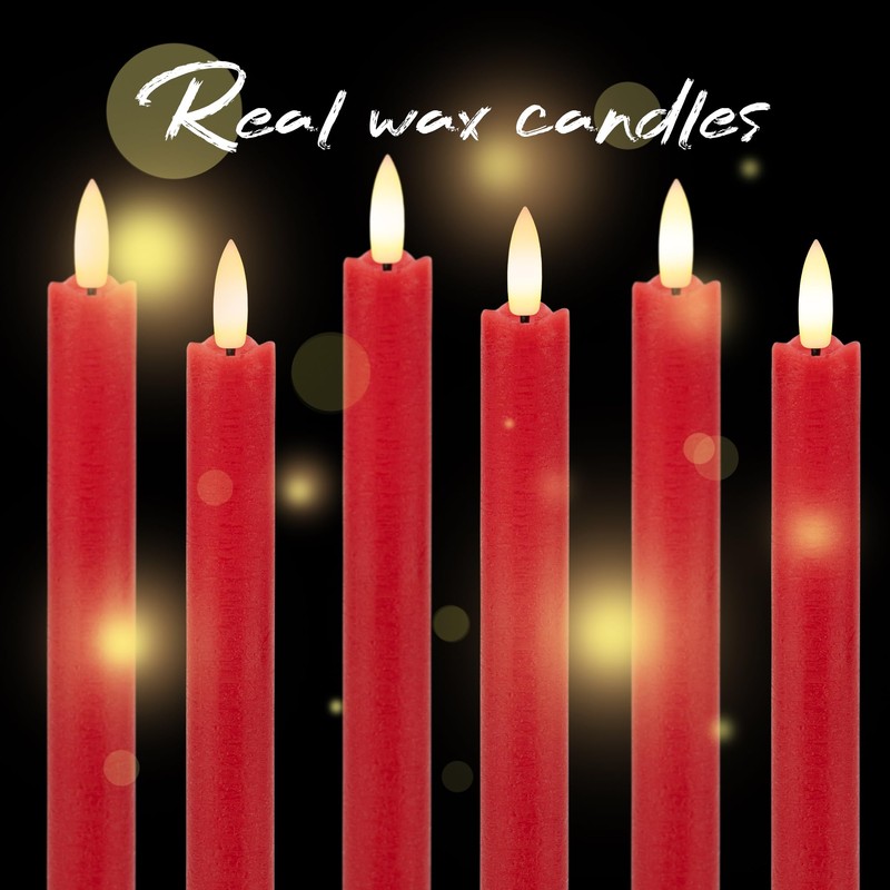 AFINETH Red Flameless Taper Candles with Rmote, 9.6" Real Wax