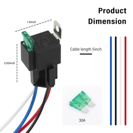 4Pin 12V Relay with 30A Fuse,SPST Normally Open Car Relay with 14 AWG Harness,Universal Automotive Relay Car Accessories for Most Cars Trucks Motorcycles
