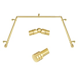Bay Window Curtain Rods 48-84 Inch, HOTOZON 7/8 Inch Curtain Rods for Bay Windows 36-80 Inches(Center Rod)), 32-58 Inch Side Rods for Windows 20-54 Inches with End Cap Finials, Antique Gold