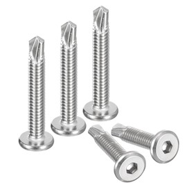 uxcell Hex Socket Self Tapping Screws, 1/4 x 1-5/8" 410 Stainless Steel Sheet Metal Flat Head Drilling Screw 100pcs, Silver