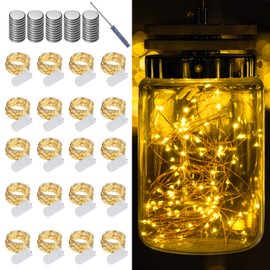 LAMPHOME 20 Pack Fairy Lights Battery Operated String Lights, 20 LED on 6.6FT Silvery Copper Wire, Firefly Fairy String Lights for Wedding Party Mason Jar Christmas Decoration(Warm White)
