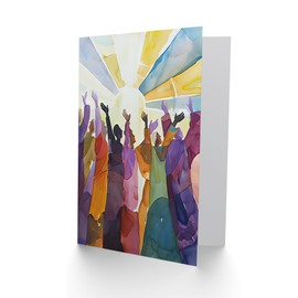 Artery8 Greeting Card Religious Choir Praise Stained Glass Watercolour Blank For Him Or Her Art Birthday Card