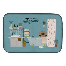 Caroline's Treasures CK7524DDM Tan Pekingese in Bathtub Dish Drying Mat Absorbent Dish Drying Mat Pad for Kitchen Counter Dish Drainer Mat for Countertop, 14 x 21", Multicolor