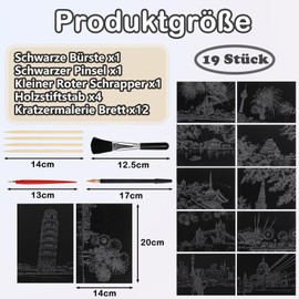 Pack of 12 20 x 14 cm Scratch Pictures and 7 Drawing Tools, Scratch Pictures for Children, Scratch Art, Scratch Pictures, Scratch Pictures for DIY Crafts, Home Decor, Art, Project Games