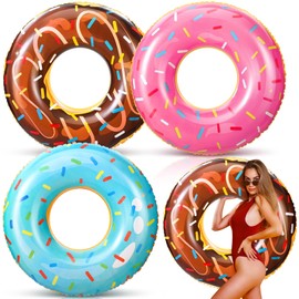 Qiyaz 3 Pack 47.24 Inches Jumbo Donut Pool Floats for Adults Lovely Donut Inflatable Tube Swim Rings Floaties for Pool, Large Donut Inflatable for Party Decorations Supplies