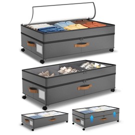 Megapuxin Under Bed Storage with Wheels, 72L XXL Large Underbed Storage Containers, 11 inches Height Under Bed Shoe Bins with Clear Lids, Rolling for Shoes, Clothes, Blankets, 2 Packs