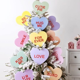 Valentines Day Decorations Tree Ornaments: 12 pcs Large Candy Heart San Valentine Tree Decorations, Cute Sweet Conversation Hearts Picks Ornaments for Valentine's Day Tree Topper Home Wedding Décor