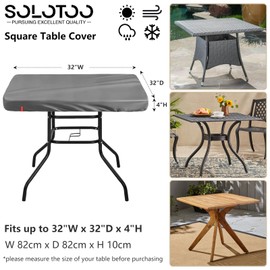 SoloToo Outdoor Square Table Cover Waterproof UV-Resistant for 32 x 32 Inch Patio Tables - Heavy Duty Weatherproof Table Top Protector with Elastic Hem (Grey)