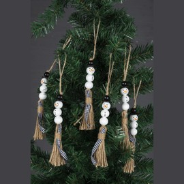 1Pcs Snowman Bead Garland for Christmas Tree Ornaments Wooden Bead Rustic Hanging Bead Plaid Bead Tassel for Christmas Hanging Party Decor