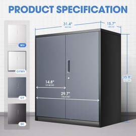 DNA MOTORING Metal Storage Cabinet, 36'' Locking Cabinet with 2 Doors and 2 Adjustable Shelves, Metal Cabinet Heavy Duty Utility Cabinet for Garage,Office,Home,Gym, Gray Black, TOOLS-00631-GY-BK