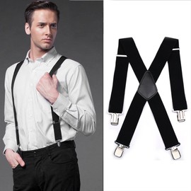 Aulola® Mens 50MM Wide Heavy Duty Adjustable Elasticated Motorcycle Trouser X Shape Trouser Braces - Strong Metal Clips