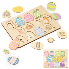 COcnny Easter Story Wooden Puzzle - 12pcs Wood Eggs 2D Jigsaw Puzzle Set, Religious Jesus Story Christian Gift for Sunday School Classroom Game Supplies Home Easter Basket Fillers