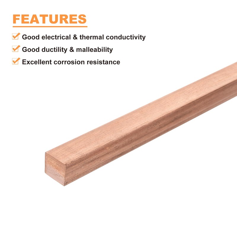sourcing map Copper Flat Bar, 1/4" Thickness x 1/4" Width