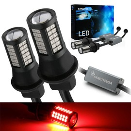 Syneticusa 3157 Error Free Canbus Ready Red LED Brake Parking Tail Stop Turn Signal Light Bulbs DRL Parking Lamp No Hyper Flash All in One With Built-In Resistors