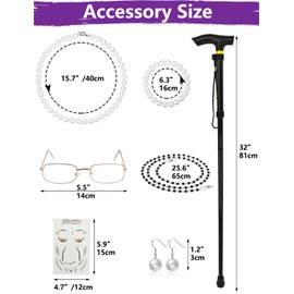 Old Lady Costume for Kids Girls Grandma Costume Dress Up Set 100th Day of School Outfit Old Person Granny Cosplay Nightgown with Accessories Wig Cane Necklace Glasses Handbag ZF026S