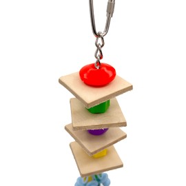 Mandarin Bird Toys by M&M 1043 Small Saloon Ringer - Natural USA Sourced Vegetable Tanned Leather Parts, Chewing Amusement, Colorful Plastic Beads, Ringing Metal Bell, Wiggles, Small Pet Birds