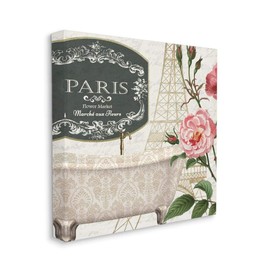 Stupell Industries Paris Flower Market Bath Tub Design Canvas Wall Art, 17x17, Pink