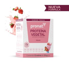 PRONAT | Proteína Vegetal en Polvo con Prebióticos Sabor Fresa 12 Sobres de 30 g | 21 g de Proteína por Porción | Sin Azúcar | Sin Gluten | Apta para 