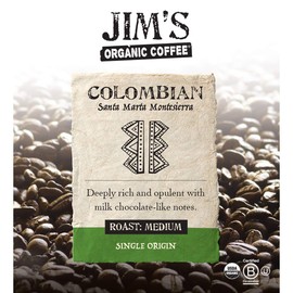 Jim’s Organic Coffee – Colombian Santa Marta – Single Origin, Medium Roast - Whole Bean, 5 lb Bag