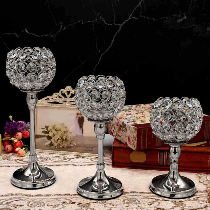 Crystal Candle Holder Ornament Tall Elegant Crystal Silver Candlestick for