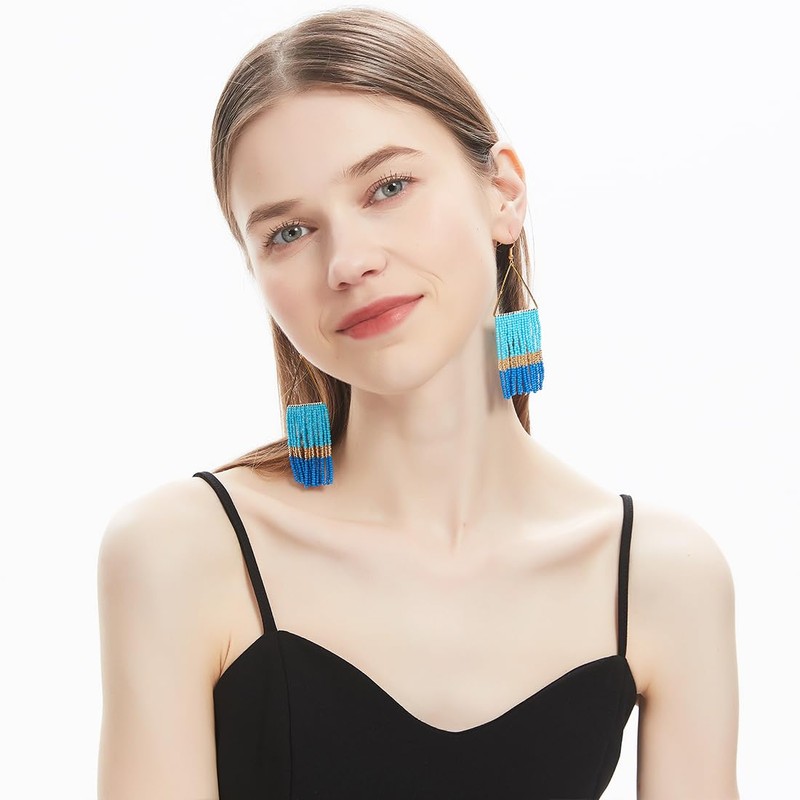 Kaseakia Beaded Tassel Earrings for Women, Big Statement Handmade Long