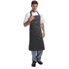 Whites Bib Apron Butchers Stripe Kitchen Chef Cooking and Barbecue for Men and Women | Black and White | Polycotton | Size: 970(L) x 710(W)mm | A935
