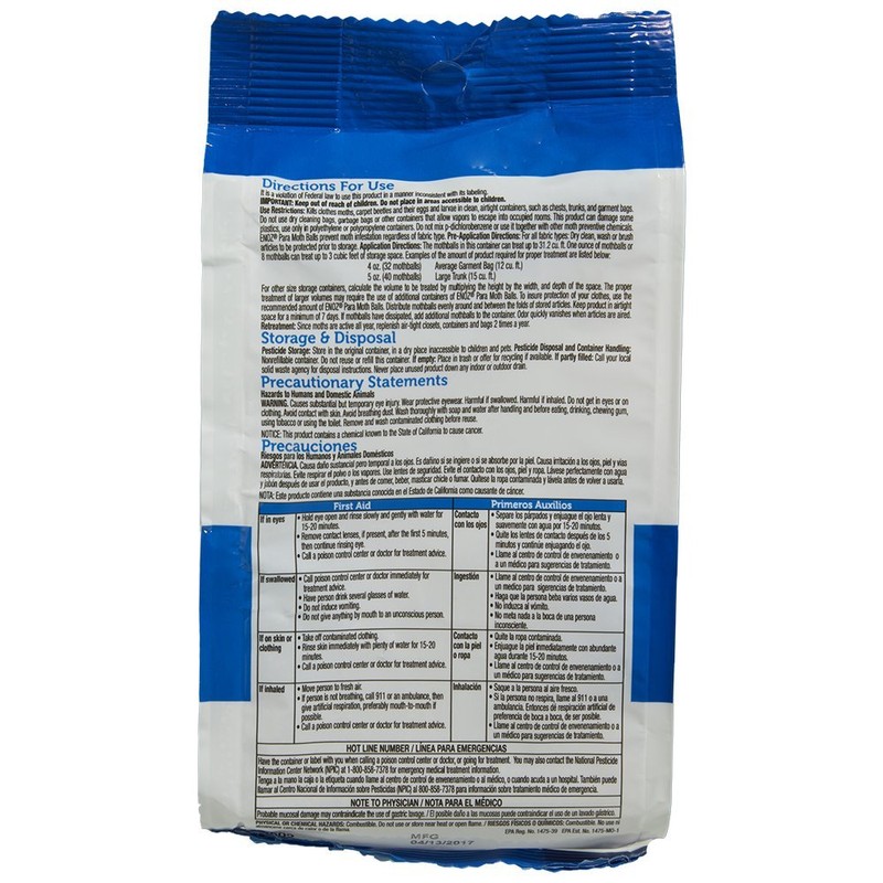 Enoz para Moth Balls, Kills Clothes Moths and Carpet Beetles,